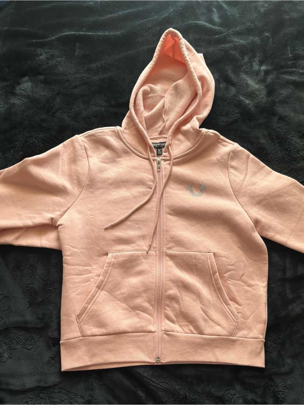True Religion Women's Light Pink Zip-Up Hoodie